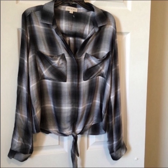 cloth & stone Tops - NWOT Cloth & Stone Black White Plaid Top Tie Front
